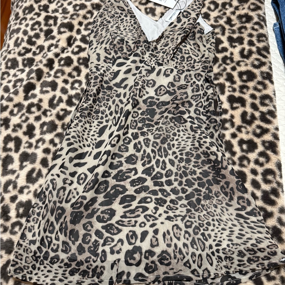 Princess Polly Leopard Print Mini Dress in Tan and Black